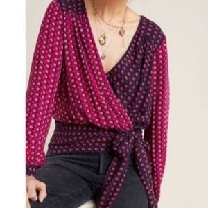 Maeve by Antropologie Wrap Puff Sleeve Blouse